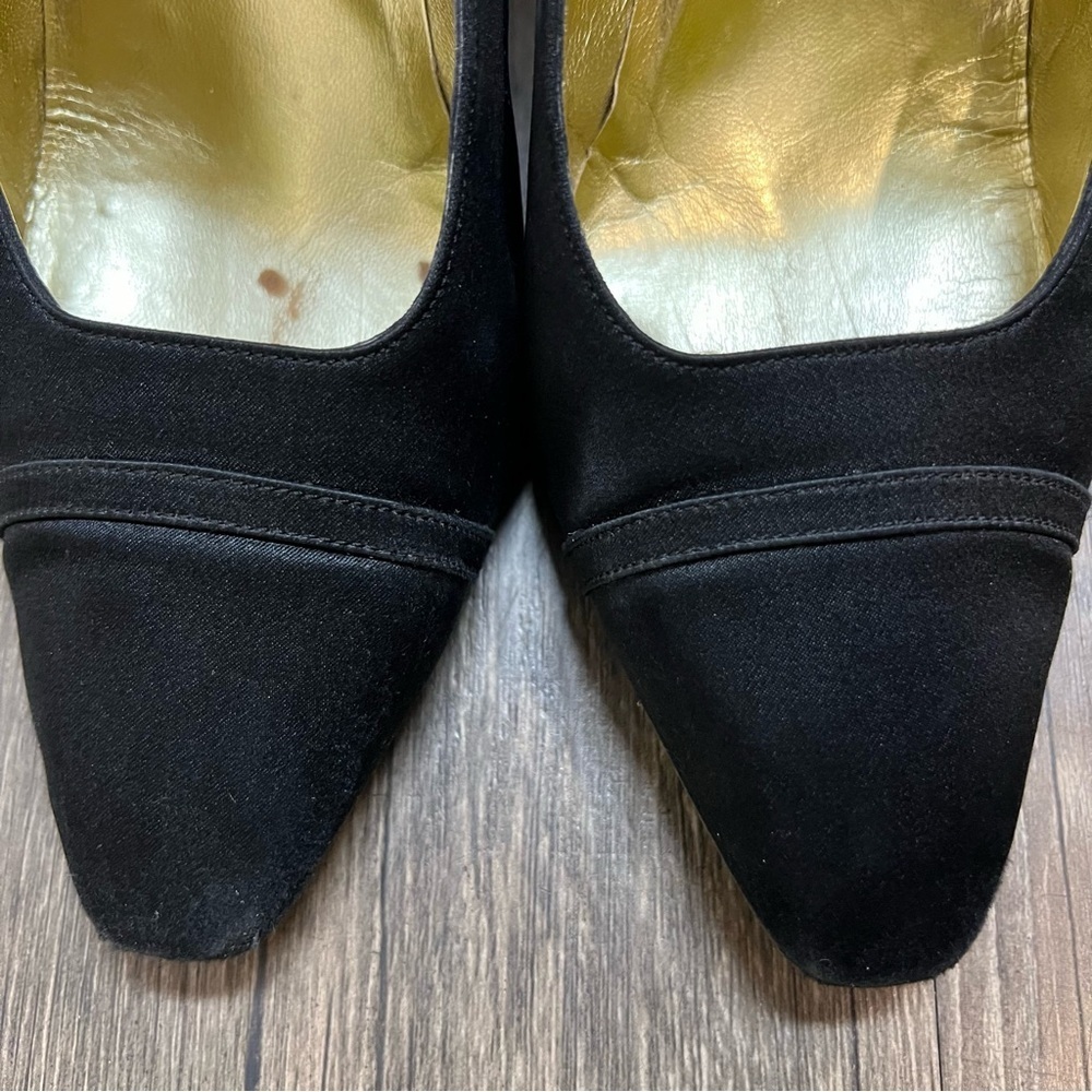 CHANEL Vintage Cap Toe Pumps Block Heels Black Suede Slip On Shoes Size 8.5 - Picture 4 of 15